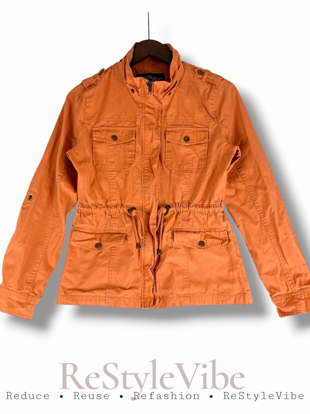 CHOCOLATE Women’s Size M Jacket Coat Utility Style Cotton Drawstring Waist Pink